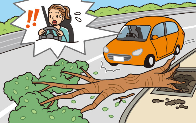 引き続き運転する時は、道路上の障害物に注意をのイラスト