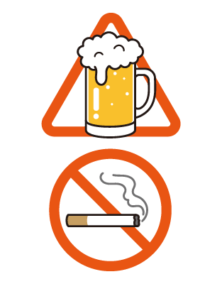 アルコールは控えて、禁煙する