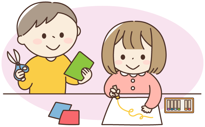 男の子と女の子が塗り絵をしているイラスト